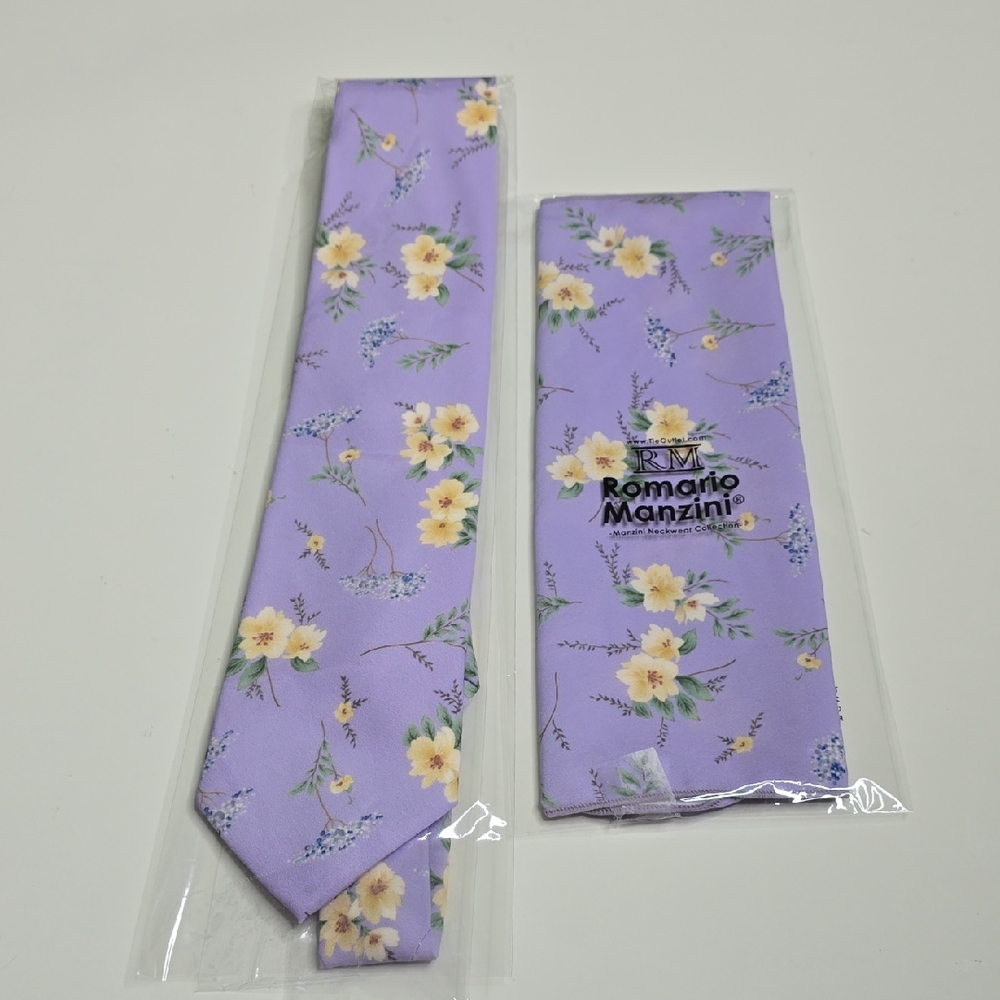 Romario Manzini Floral Lavender Tie & Pocket Square
